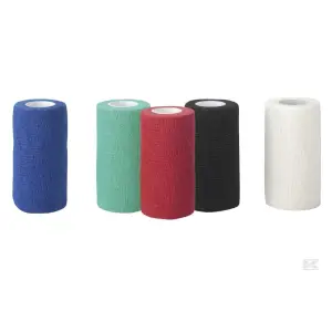 Bandage elastisk selvklæbende 10 cm x 4,5 m. Hvid, blå, rød, grøn og sort 