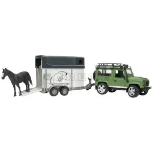 Bruder Land Rover Defender med hestetrailer og hest
