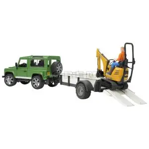 Bruder Land Rover Defender med trailer, JCB minigraver og fører